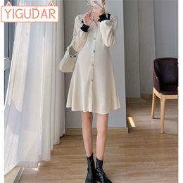 Maternity Clothes Autumn and Winter New Slimming Style Doll Neck Fashion Mid length Pregnant Women's Dresses L2405