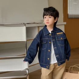 Jackets 3-11Y Children Denim Autumn Boys Girls Coats Turn-down Collar Single Breasted Loose Fashion Kids Outerwear Clothes Hw54