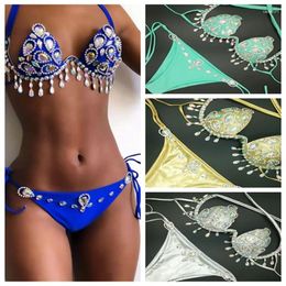 Women's Swimwear 2024 Steel Cup Bikini Diamond Tassel Sparkling High End Night Club Sexy Performance Apparel Silvery