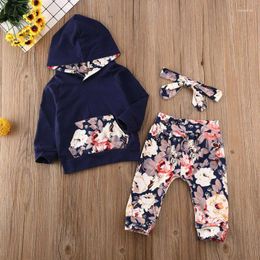 Clothing Sets Toddler Baby Girls Kids Clothes Flower Hood Tops Pants Set Long Sleeve Hooded Sweatshirt With Headband Outfits