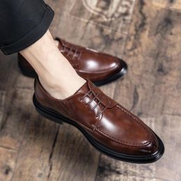 Casual Shoes Designer Style Dress For Men Brand Business Versatile Pointed Lace Up Leather Wedding Party