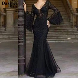 Casual Dresses Bell Sleeve Mermaid Dress Vestidos Deep V-neck Embroidered Prom Evening 2024 Long Sweet Lace Fishtail Party