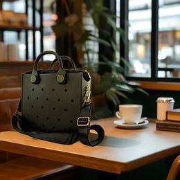 The orange guy Black Women Fashion EVA Casual Waterproof Travel Tote Bag Punched Handbag Fit Charms Outdoor Beach Bags 240521