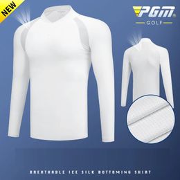 PGM Mens Golf Clothing Sun Protection Shirt Ice Tights Long Sleeve T Shirt Anti-UV Training Underwear Shirts Golf Sportswear 240520