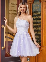 Party Dresses One Shoulder 3D Flower Butterfly Homecoming Dress For Teens Sleeveless Appliques Formal Prom Gowns A-line Short Quinceanera