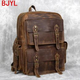 Backpack Vintage Leather Outdoor Travel Computer Bag School Backpacks Super-capacity First Layer Cowhide Men