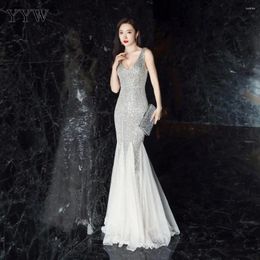 Party Dresses Sequined Long Dress For Women Elegant Sexy Backless Evening Part Mermaid 2024 Fashion Mesh Female Vestidos