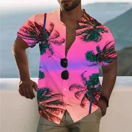 Men's Casual Shirts Hawaiian Short Sleeved Shirt Coconut Tree 3D Printed Beach Fashionable 2024