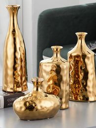 Vases Electroplated Gold Ceramic Light Luxury Home Decoration Ins Modern Vase Room Decor Simple Nordic