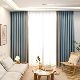 Curtain (14) Simple Curtains Light Luxury Chenille Cotton And Linen Fabric High Shading Living Room