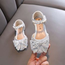 Girls Bling Princess Shoes for Party Wedding Shows Mary Janes Fashion Kid Rhinestone Butterfly Knot Dress Sandals Children Flats