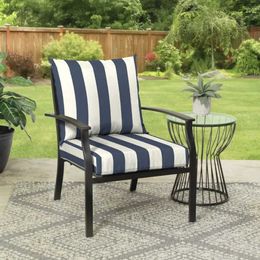 Plush Cushions 45 x 22.75 Navy Blue Stripe Rectangle Outdoor 2-Piece Deep Seat Cushion chair cushion Home Textile