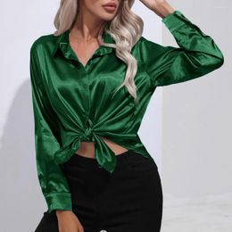 Women's Blouses Spring Summer Women Shirt Solid Color Lapel Long Sleeve Single Breasted Tops Loose Fit Satin Imitation Silk Office