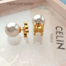 Luxury Big Pearl Celi Brand Letters Designer Earrings for Women 18K Gold Studs Elegant Charm Diamond Double Side Ball aretes Earings Earring Ear Rings Jewelry Gift