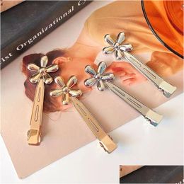 Hair Clips & Barrettes Fashion Jewelry Sweet Metal Flower Hairpin Side Clip Duckbill Beak Barrette Girls Women Accessories Dhgarden Dhmbx