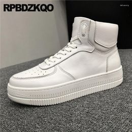 Casual Shoes High Top Men Lace Up Thick Sneakers Cowhide Sport Athletic Trainers Skate Hip Hop Street Style Hidden Height Increasing