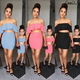 Clothing Sets 2024 Family Matching Girl Kid Outfits Ruffle Tops T-shirt Skirt Mini Dress Set