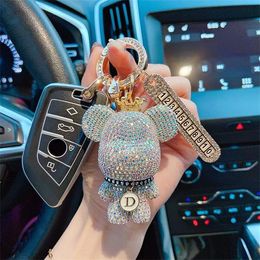 Creative cartoon set drill violent bear anti loss car key chain fashion style full drill big bear key chain bag pendant