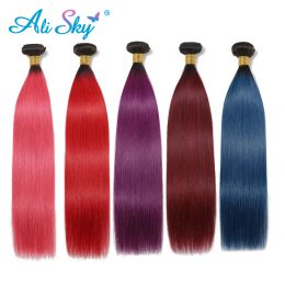 Ombre Bone Straight Hair T1B/Red/Pink Two Tone 100% Human Hair Bundles 1/3Bundles Remy Hair Weave Red Wine Hair Extensions