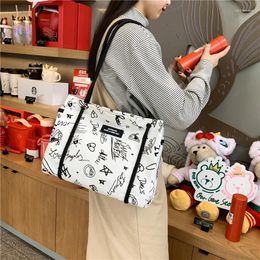 Shoulder Bags 2024 Canvas Bag Trend Texture Graffiti One Women's Simple Fashion Personality Handbag