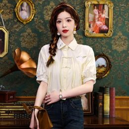 Women's Blouses 2024 Summer Short Sleeve Farm Style Shirt Chinese Button Retro Small Loose Top