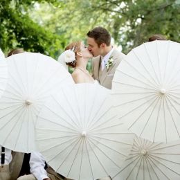 84/60CM White Paper Parasol Umbrella for Wedding, Party Favour DIY Bamboo Umbrellas, for Bridal Shower Centerpieces, Photo Props