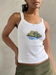 Women's Tanks Ribbed Crop Tank Tops Summer Slim Fit Scoop Neck Sleeveless Print Camis Vest Female Basic Sling Club Streetwear Y2K