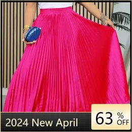 Ethnic Clothing Plus Size Casual Elegant Solid Colour Waistband High Waist Large Skirt Hem Medium Length Pleated Temperament Draped