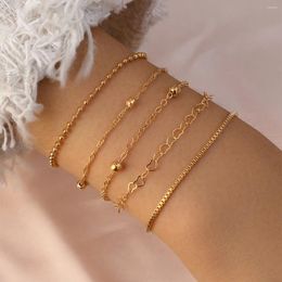 Link Bracelets 5 Pcs/Set Fashion Silver Colour Heart Beads Chain For Women Trendy Geometric Set Party Y2k Jewellery Wholesale