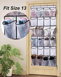 Storage Bags 2 Pack Over The Door Shoe Rack Organiser 24 Large Mesh Pockets Hanging Hanger Holder For Closet (white)