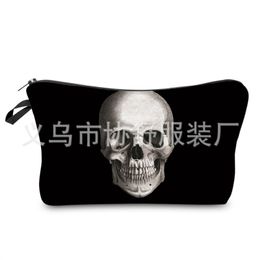 New High-definition Hot-selling Black Skull Print Cosmetic Bag European And American Ladies Daily Clutch Bag Can Be Customised