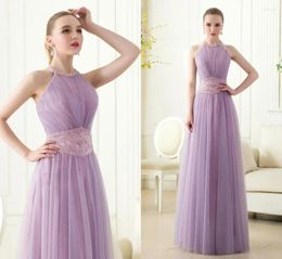 Party Dresses 2024 Women Purple Halter Beading Prom Gowns Elegant Formal Long Tulle A Line Celebrity Evening Vestidos De Feast