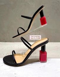 Sandals Choudory Red Nail Polish Strange Heel Summer White Black Matte Straps Slipon Slippers Lipstick Rose Flower PumpsSandals5406441