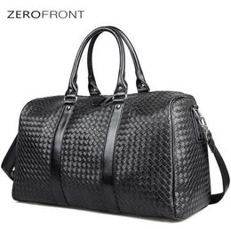 Duffel Bags ZEROFRONT 2021 Design Woven Pattern PU Leather Portable Multifunction Handbag High Capacity Men039s Travel Bag Bla8629240