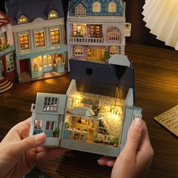 DIY Wooden Miniature Building Kit Doll Houses with Furniture Dessert Shop Casa Dollhouse Handmade Toys for Girls Xmas Gifts