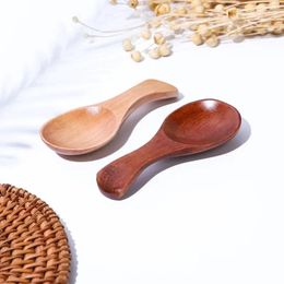 Spoons Mini Natural Wooden Spoon Scoop Tea Coffee Condiment Salt Seasoning Sugar Ice Cream Leaf Roung