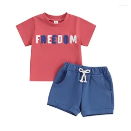 Clothing Sets Summer Independence Day Infant Baby Boys Shorts Set Short Sleeve Embroidery Letters T-shirt WElastic Waist Outfit