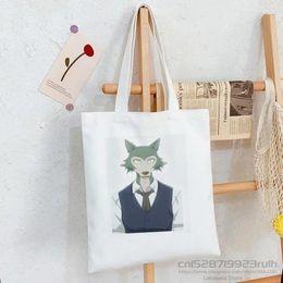 Shopping Bags Beastars Harajuku Art Black Canvas Tote Bag Printed Cartoon Reusable Cloth Handbag Shoulder Custom