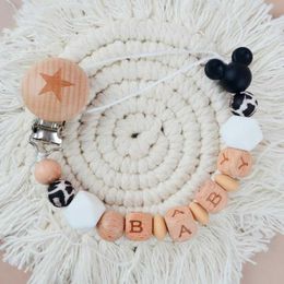 Pacifier Holders Clips# Personalized baby name pacifier clip chain dummy bracket Nipps clip silicone letter teeth toy beads baby anti fall clip d240521