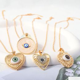 Pendant Necklaces Fashion Jewelry Evil Eye Necklace For Women Round Heart Geometric Blue Eyes Drop Delivery Pendants Dhgarden Dhoem