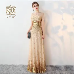 Party Dresses Gold For Women Formal Occasion Cocktail Dress Sequin Embroidery Ladies Prom Mesh Long 2024 Birthday Vestidos