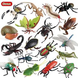 Novelty Games Oenux New Insect Animals Model Butterfly Bee Dragonfly Mantis Ant Snail Action Figures Jouet Collection Decor Kids Education Toy Y240521