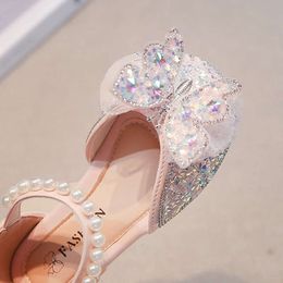 Girls Sandals Cute Sweet 2024 Summer New Children Butterfly Princess Kids Fashion Rhinestone Dance Shoes for Party Wedding