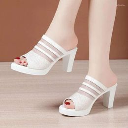 Outside Fashion Sandals Mouth s Fish Slote Female Leather 2024 Summer Waterproof Tower Sandal F aba ih