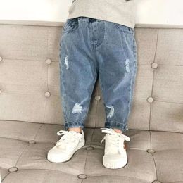 Children Spring Autumn Boys Girls Denim Ripped Jeans Korean Fashion Kids Trousers Toddler Casual Loose Pants