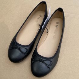 Elegant Bowknot Ballerina Women's Flat Round Toe Comfort Slip-On Ladies Loafers Leather Single Mules Shoes