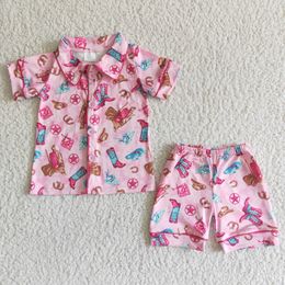 Summer Western Boots Children Nightclothes Clothing Baby Girl Sleepwear Clothes Cardigan Set Shorts Pajamas Outfit