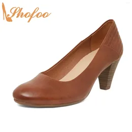 Dress Shoes Brown High Spike Heels Women's Pumps Round Toe Slip On Large Size 15 16 Ladies Spring Autumn Mature Office Concise Shofoo