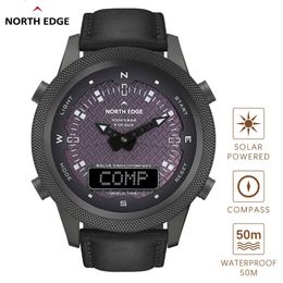NORTH EDGE Men Digital Solar Watch Mens Outdoor Sport Watches Full Metal Waterproof 50M Compass Countdown Stopwatch Smart Watch 240517