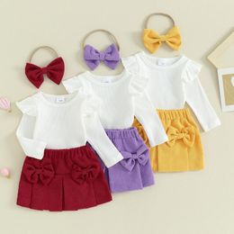 Clothing Sets Toddler Baby Girls 2pcs Skirt Clothes Suits Born Sleeve Ribbed Pullover Corduroy Hairband Infant Set